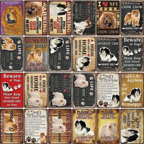 [ Kelly66 ] Pets Warning Dog Rule better Chow Chow Japanese Chin Metal Sign Home Decor Bar Wall Art Painting 20*30 CM Size DG-27