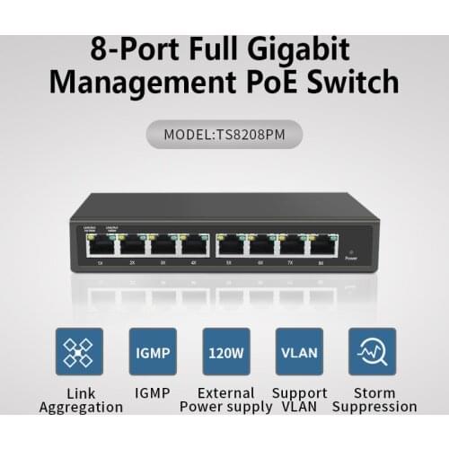 8 port full Gigabit managed POE Switch ieee802.3af/at Support for Hikvision IP Camear Poe gigabit 8 port poe switch