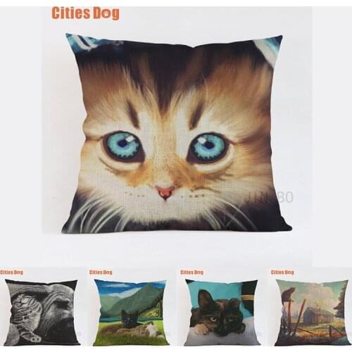 Creative European style home Decorative Pillow cover cojines linen Animal cat throw Pillows Cushion covers Almofadas