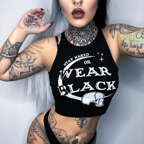 Y2k Crop Tops Letter Print Camisole Goth Skin Black Punk Style Emo Clothing E Girl 2021 Summer Fanshion Tank Tops Women T-shirts