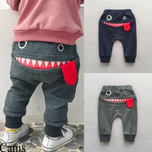 Cute 0-4 Years Toddler Kid Baby Boys Big Mouth Monster Print Pants Bottom Leggings Casual Trousers