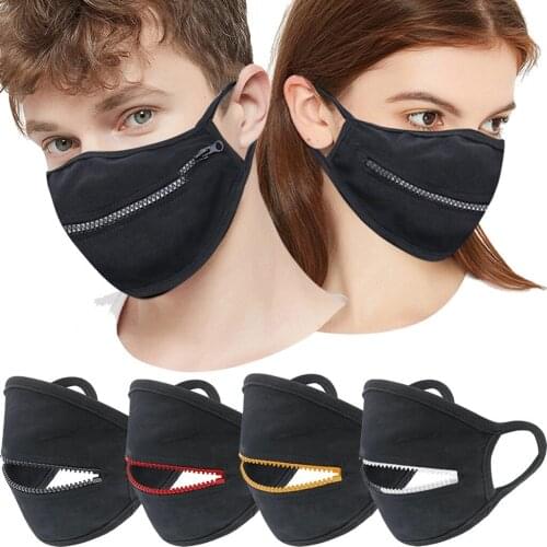 Reusable Mouth Face Mask Solid Color Zipper Covers Fashion Mouths Protective Fabric Facial Masks Halloween Cosplay Mascara