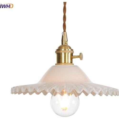IWHD Copper Nordic Pendant Lights LED Adjustable Glass Hanglamp Switch Retro Industrial Hang Lamp Fixtures Retro Industrial Lamp