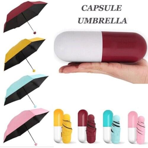 Mini Folding Capsule Small Umbrella With Pill Package Box Pocket Parasol Rain Anti-UV Portable Travel Umbrella Sunny Rainy Day