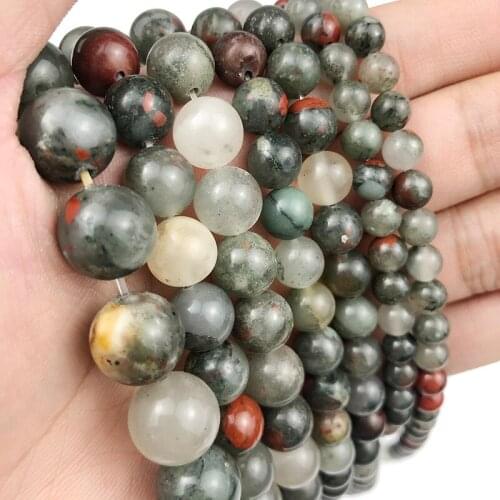 MKTREG Blood stone Natural Stone beads High quality Round ball 6/8/10/12MM Supply Loose bead for jewelry DIYmaking bracelet 15