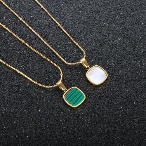 Fashion White Shell Square Necklace Green Stripe Charm Necklace For Women Wedding Jewelry Gift