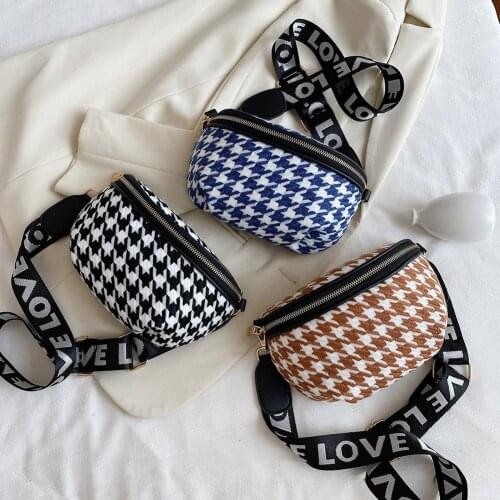 Fashion Knitted Plaid Pattern Design Shoulder Bags Vintage Women Waist Packs Zipper Belt Purse Portable Chest Crossbody Handbag