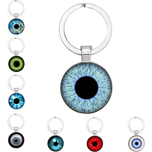 The Latest Fashion Eye Ball Glass Dome Key Ring Key Ring Chain Holder Round Eye Pattern Key Ring Glass Cabochon Jewelry Personal