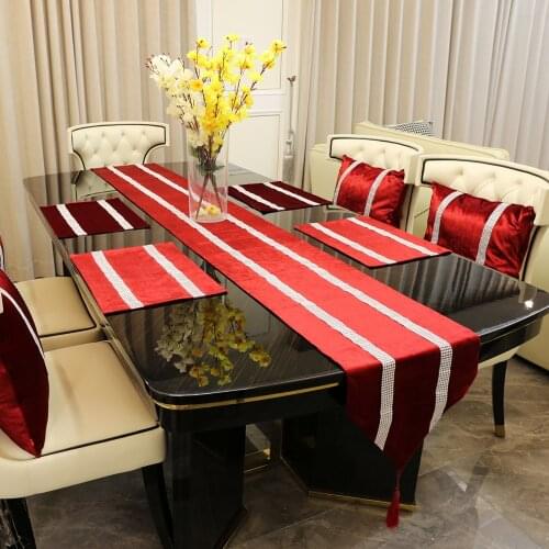 Silver Rhinestones Table Runner Modern Flannel Diamond Table Marriage Runners Pillow Case Table Mat For Wedding Chirstmas Decora