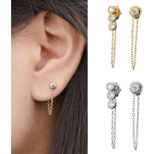 2PCS Hot Sale Piercing Earrings 6cm for Women Brilliant Crystal Zircon Metal Chain Earring Party Jewelrys