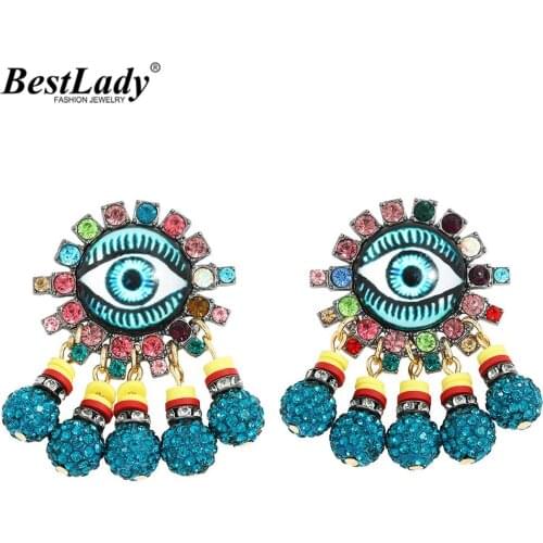 Best Lady Ethnic Colorful Eyes Earrings for Women Jewelry Fashion Luxury Crystal Ball Drop Earrings Bridal Gifts Wedding Show