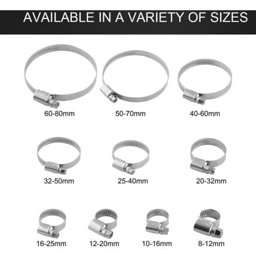 SPEEDWOW 304 Stainless Steel Universal Drive Turbo Hose Line Screw Band Hose Clamps Adjustable Worm Gear Clip Anti-oxidation