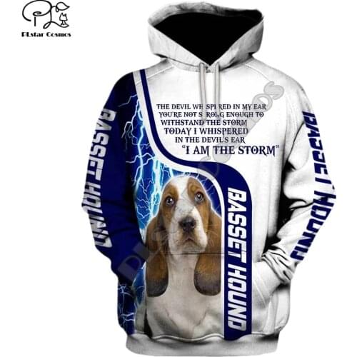 New Mens Unisex funny basset hound 3d dogs print zipped hoodie long sleeve Sweatshirts jacket autumn pullover tracksuit G22