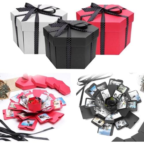 Creative DIY Photo Album Box Hexagonal Folding Scrapbooking Photo Albums Memory Box for Birthday Valentines Day Wedding Gifts