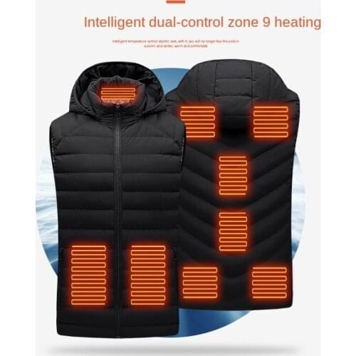 Smart USB Electric Heating Thermal Warm Clothes 9 Zones Heated Jacket Men Women Coat Winter Hooded Detachable Heated Vest M-7XL