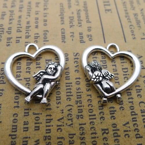 20 Pieces 15*30mm Mixed Alloy Antique Silver Color Heart Angel Charms Neecklace Vintage Pendant Accessory For DIY Jewelry Making