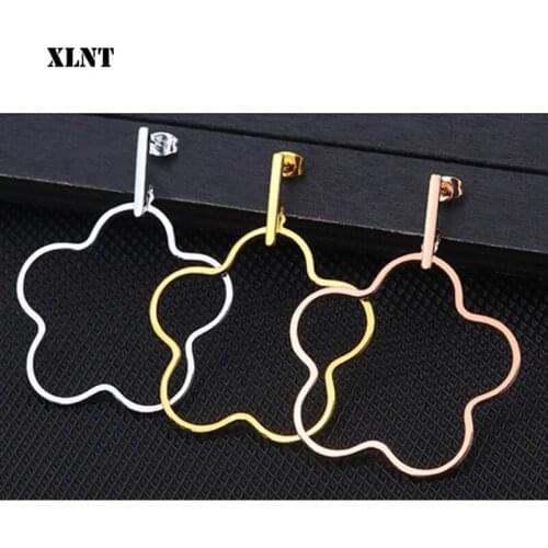 XLNT Classic Hollow SIlver Gold Color Metal Hoop EarringsFor Women Plum Big Circle Earring Statement Jewelry