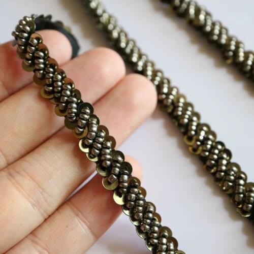 1yard black sequins beaded fringe trim for clothes bags Handmade beading appliques patch diy sewing accessories