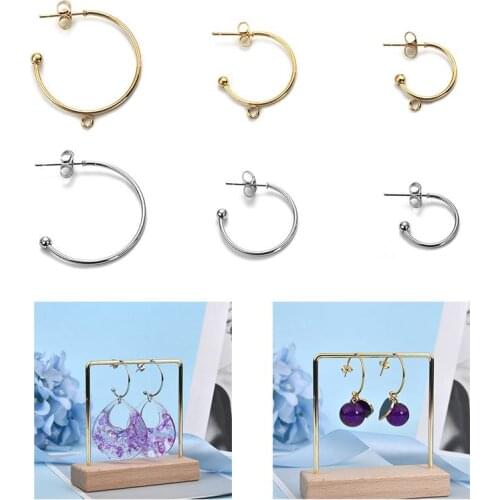 10pcs/Lot Stainless Steel Jewelry Earring Hooks With Earplugs DIY Jewelry Making Supplies Semicircle Earring Hook For Woman Gift
