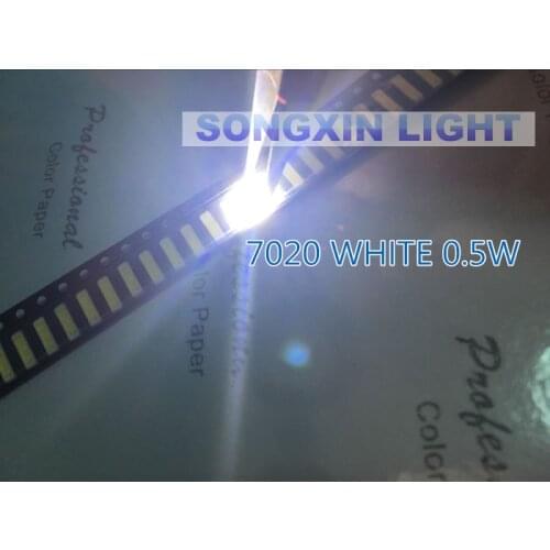 100pcs/LOT 7020 SMD LED 7020 White 7020 diodes light-emitting diode 7020 side 0.5w cool white CW 8000k-13000k 3v 150ma led