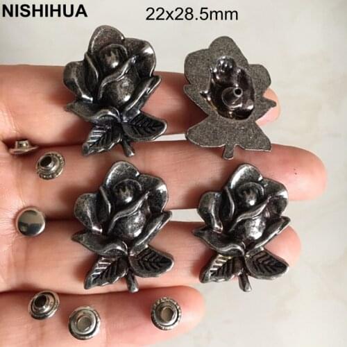20 Set Big Rose Rivet Studs 22*28mm Black Gunmetal DIY Rivets For Leather Arts,Handmade Crafts,Jeans,Belt...Punk Style Fashion