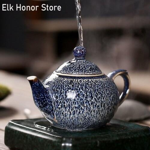 280ml Retro Temmoku Glaze Kiln Fambe Xishi Tea Pot Master Pot Handmade Tea Set Tieguanyin Teaware Accessories Office Decoration