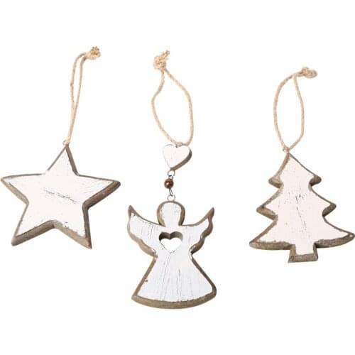3PCS Wooden Christmas Tree Hanging Ornaments Wooden Christmas Decor for Xmas Tree with Gift Box