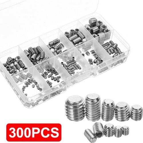 300pcs/set Stainless Steel Head Socket Hex Grub Screw Assortment Cup Point Set Metric Standard With Plastic Box