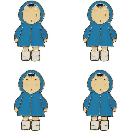 4pcs Enamel Pins Blue Raincoat Boys Brooche Lapel Pins Golden Badge Fashion Jewelry Gift Womens Brooch