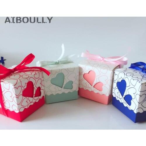 50pcs/lot Small Tiffany DIY Beautiful Candy Box Wedding Favor Gift Boxes Sweet Hearts Cute Box Happy Event Supplies Ribbon Free