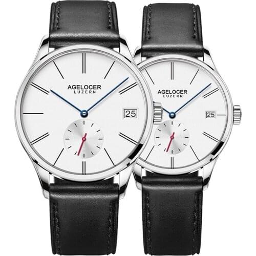 Agelocer Luxury Brand Automatic Watch Men Women Genuine Leather Watch Couple Watches 1203A1