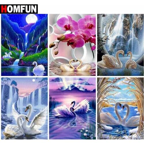 HOMFUN Full Square/Round Drill 5D DIY Diamond Painting "White Swan Scenery" Embroidery Cross Stitch 5D Home Decor Gift