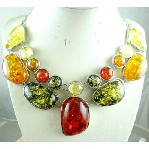 Free shipping Fashion Precious Modernist TEARDROP GOLDEN HONEY PRESSED AMBERS NECKLACE jewellery making C33