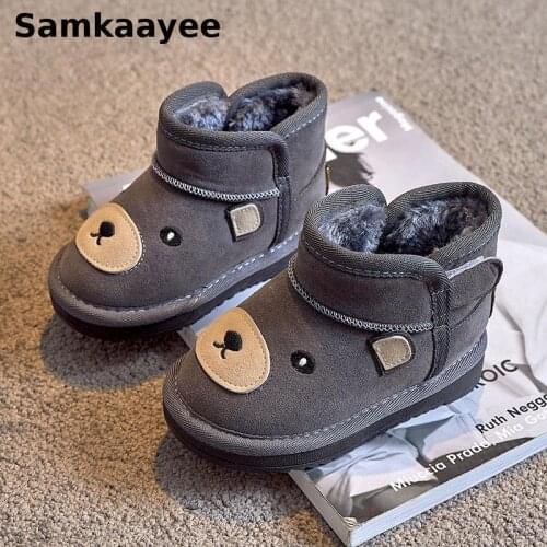 0-8y Children Shoes Kids Boots Winter Baby Martin Boats Boys Girls Ankle Boots Toddler Cartoon Bear Shoes Non-Slip Warm Sneakers