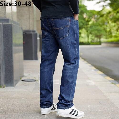 Men Jeans Pants Plus Size Classic Large 38 40 42 44 46 48 Denim Blue Straight Male Basic Oversized Trousers Hombre Streetwear