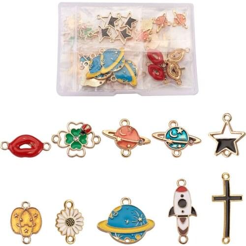 40Pcs Enamel Connector Charms Bracelet Links Planet Rocket Daisy Flower Lip Star Shape Charms For DIY Necklace Jewelry Making