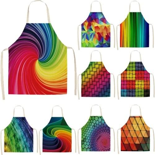 Rainbow geometric pattern Apron for hairdresser aprons for women goods for home kitchen customizable apron For home and kitchen