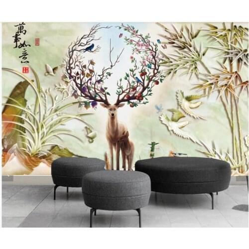 Custom photo 3d wall paper mural on the wall Chinese style jade carving elk orchid home decor photo wallpaper in the living room
