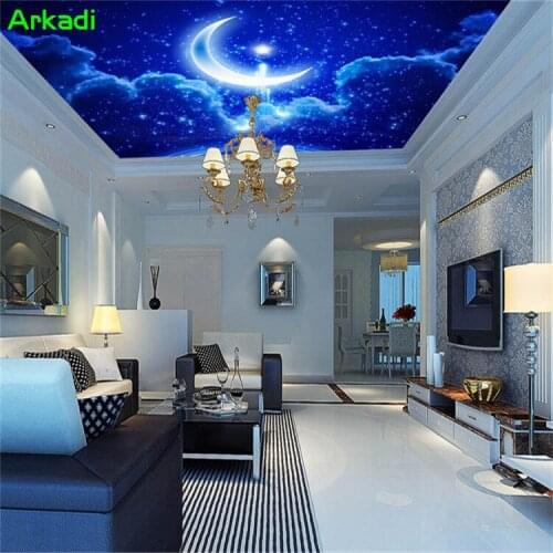 Custom Mural Wallpaper 3D Dream Blue Sky Star Moon Photo Wallpaper Living Room Bedroom KTV Ceiling Mural