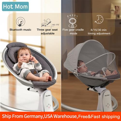 Electric Baby Bouncers with Bluetooth and Five Gear Swing,Hot Mom Intelligence Timing Baby Swing,Pure Cotton Baby Rocker Cardle