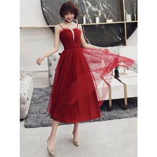 Cocktail Dress 2020 Tulle Glamour A Line Tea Length Straps Tea Length Social Party Prom Dresses