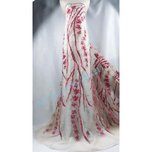 Pretty colorful Lace Fabrics For Wedding Graceful African French Lace Fabric High Quality 3D Lace flower applique with beads
