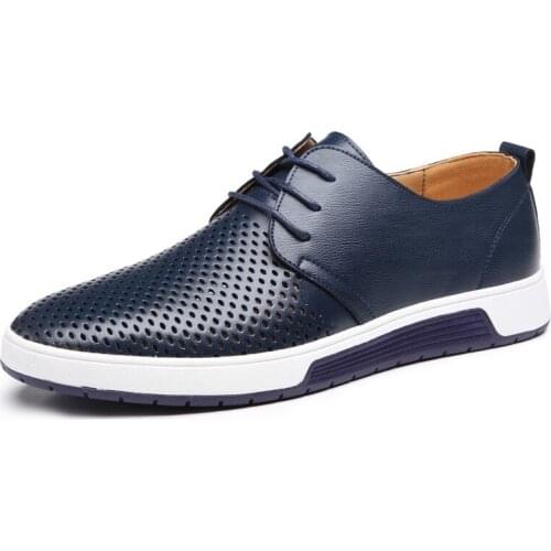 New 2021 Men Casual Leather Summer Breathable Holes Luxury Brand Flat Shoes for Drop Shipping Size 38-46
