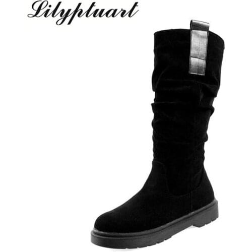 2019 autumn and winter new European and American style low with high boots womens suede was thin wild buttocks long boots women