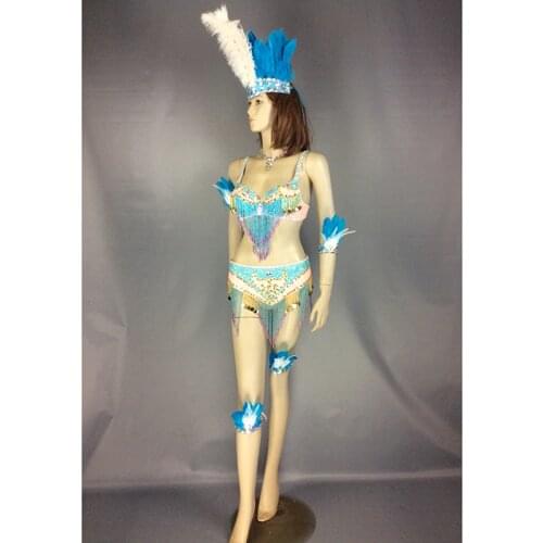 Free shipping new design new belly dance costume set Samba Carnivel RIO beaded Bra Costume Outfit Showgirl dancer wear 4 colors