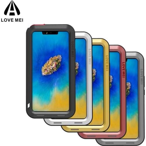 Original LOVE MEI Aluminum Metal Heavy Duty Protection Armor Case Cover Shell w Screen Glass For Huawei Mate 9 10 20 Mate 20 Pro