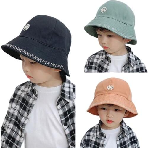 Doitbest 2021 Kids Cotton Bucket Hats Summer Panama solid M letter Sun Cap Spring Baby Boy Girls Outdoor Beach Fisherman Hat