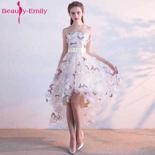 Beauty Emily Strapless Pleat Lace Up High-low Asymmetry Vintage Elegant Flowers Evening Dresses Dancing Party Prom Dresses