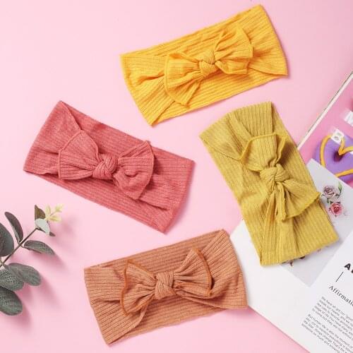 30pc/lot 2020 Newest Style Solid Ribbed Knot Bow Headband Head wraps Kids Wool Cotton Bows Turban for Children Girls Head wear