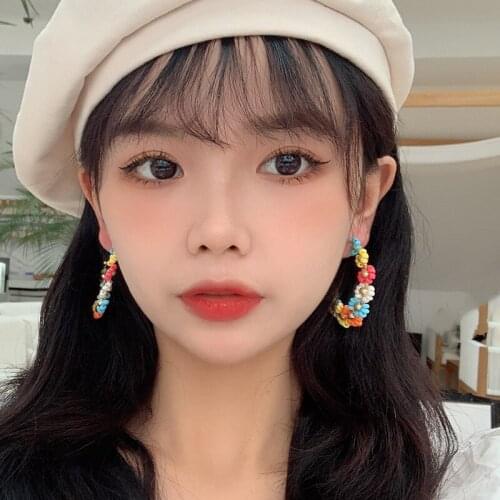 Simple Flower Hoop Earrings For Women 2020 New Chic Sweet Big Round Circle Resin Beads Earrings Wedding Party Jewelry Bijoux